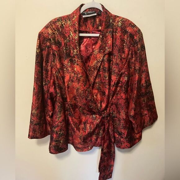 Added Dimensions Red Gold belted Jacket 4X NWOT - Picture 3 of 11
